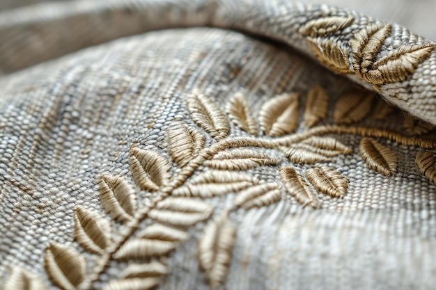 detal haftu na lnianej tkaninie